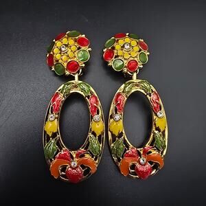 Jose Maria Barrera Avon Clip On Earrings Tropical Flower Summer Vintage
